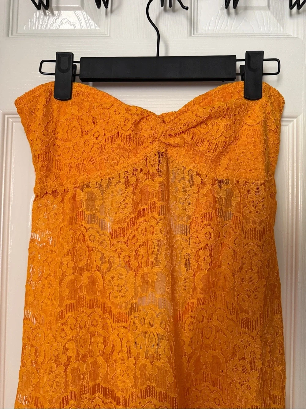 Eliou Strapless Orange Lace Maxi Dress
